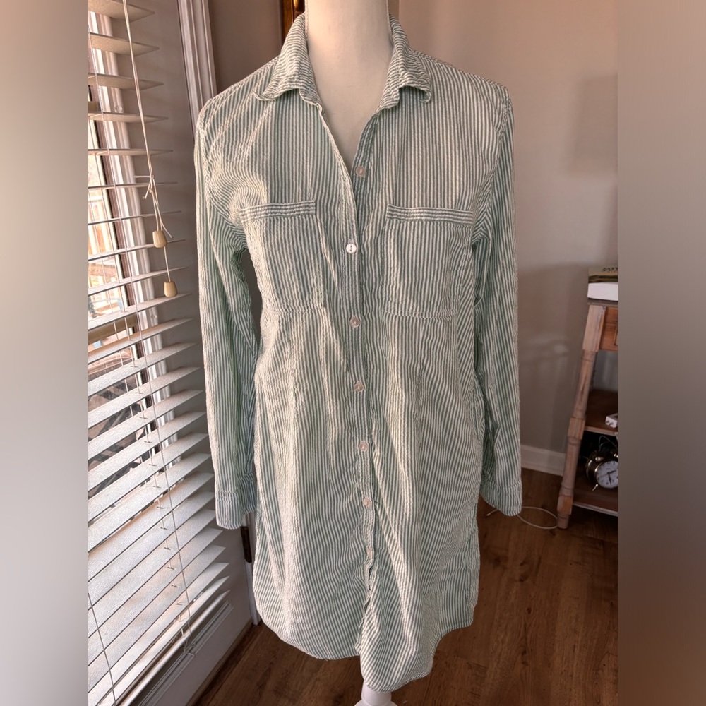 Roller Rabbit green and white striped shirt dress 100% cotton size medium